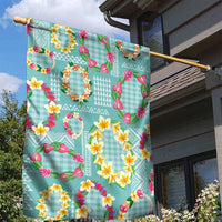 Hawaiian Leis Garden Flag Kakau Tattoos and Palaka Pastel Teal Color