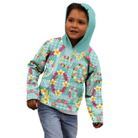 Hawaiian Leis Kid Hoodie Kakau Tattoos and Palaka Pastel Teal Color