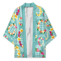 Hawaiian Leis Kimono Kakau Tattoos and Palaka Pastel Teal Color