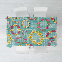 Hawaiian Leis Tablecloth Kakau Tattoos and Palaka Pastel Teal Color