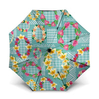 Hawaiian Leis Umbrella Kakau Tattoos and Palaka Pastel Teal Color