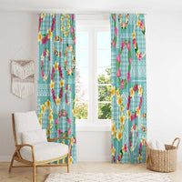 Hawaiian Leis Window Curtain Kakau Tattoos and Palaka Pastel Teal Color