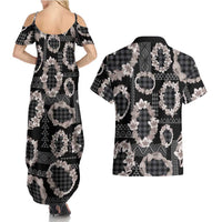 Hawaiian Leis Couples Matching Summer Maxi Dress and Hawaiian Shirt Kakau Tattoos and Palaka Pastel Grayscale LT03 - Polynesian Pride