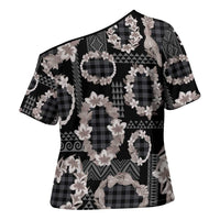 Hawaiian Leis Cross Shoulder Shirt Kakau Tattoos and Palaka Pastel Grayscale
