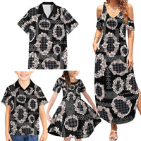 Hawaiian Leis Family Matching Summer Maxi Dress and Hawaiian Shirt Kakau Tattoos and Palaka Pastel Grayscale LT03 - Polynesian Pride