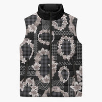 Hawaiian Leis Sleeveless Puffer Jacket Kakau Tattoos and Palaka Pastel Grayscale