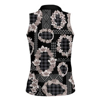 Hawaiian Leis Women Sleeveless Polo Shirt Kakau Tattoos and Palaka Pastel Grayscale LT03 - Polynesian Pride