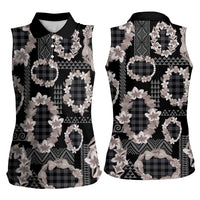Hawaiian Leis Women Sleeveless Polo Shirt Kakau Tattoos and Palaka Pastel Grayscale LT03 - Polynesian Pride