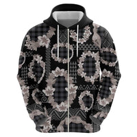 Hawaiian Leis Zip Hoodie Kakau Tattoos and Palaka Pastel Grayscale