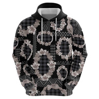 Hawaiian Leis Zip Hoodie Kakau Tattoos and Palaka Pastel Grayscale