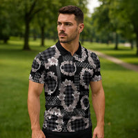 Hawaiian Leis Zipper Polo Shirt Kakau Tattoos and Palaka Pastel Grayscale