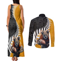 New Zealand and Australia Rugby Couples Matching Tank Maxi Dress and Long Sleeve Button Shirt Koala and Maori Warrior Together LT03 - Polynesian Pride