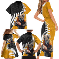 New Zealand and Australia Rugby Family Matching Short Sleeve Bodycon Dress and Hawaiian Shirt Koala and Maori Warrior Together LT03 - Polynesian Pride