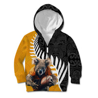 New Zealand and Australia Rugby Kid Hoodie Koala and Maori Warrior Together LT03 Zip Hoodie Black - Polynesian Pride