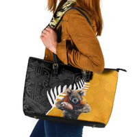 New Zealand and Australia Rugby Leather Tote Bag Koala and Maori Warrior Together LT03 Black - Polynesian Pride