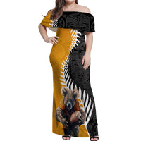 New Zealand and Australia Rugby Off Shoulder Maxi Dress Koala and Maori Warrior Together LT03 Women Black - Polynesian Pride