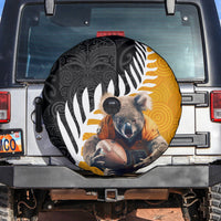 New Zealand and Australia Rugby Spare Tire Cover Koala and Maori Warrior Together LT03 Black - Polynesian Pride