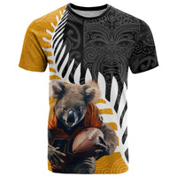 New Zealand and Australia Rugby T Shirt Koala and Maori Warrior Together LT03 Black - Polynesian Pride