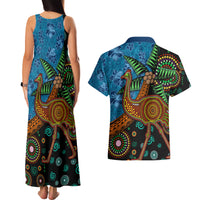 Fiji and Australia Couples Matching Tank Maxi Dress and Hawaiian Shirt Palm Tree and Abogirinal Emu