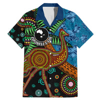 Fiji and Australia Family Matching Mermaid Dress and Hawaiian Shirt Palm Tree and Abogirinal Emu LT03 Dad's Shirt - Short Sleeve Blue - Polynesian Pride