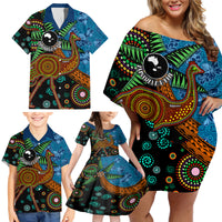 Fiji and Australia Family Matching Off Shoulder Short Dress and Hawaiian Shirt Palm Tree and Abogirinal Emu LT03 - Polynesian Pride