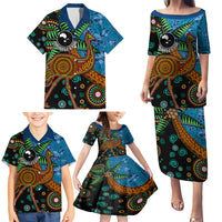 Fiji and Australia Family Matching Puletasi and Hawaiian Shirt Palm Tree and Abogirinal Emu LT03 - Polynesian Pride