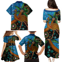 Fiji and Australia Family Matching Puletasi and Hawaiian Shirt Palm Tree and Abogirinal Emu LT03 - Polynesian Pride