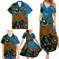 Fiji and Australia Family Matching Summer Maxi Dress and Hawaiian Shirt Palm Tree and Abogirinal Emu LT03 - Polynesian Pride
