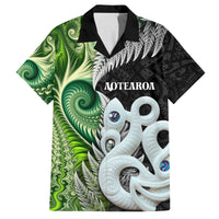 New Zealand Koru Natural Family Matching Puletasi and Hawaiian Shirt Manaia and Silver Fern Maori Pattern LT03 Dad's Shirt - Short Sleeve Black - Polynesian Pride
