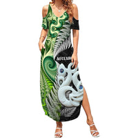New Zealand Koru Natural Family Matching Summer Maxi Dress and Hawaiian Shirt Manaia and Silver Fern Maori Pattern LT03 Mom's Dress Black - Polynesian Pride