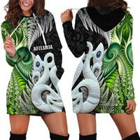 New Zealand Koru Natural Hoodie Dress Manaia and Silver Fern Maori Pattern LT03 - Polynesian Pride