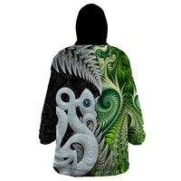 New Zealand Koru Natural Wearable Blanket Hoodie Manaia and Silver Fern Maori Pattern LT03 - Polynesian Pride