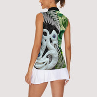New Zealand Koru Natural Women Sleeveless Polo Shirt - Manaia and Silver Fern Maori Pattern LT03 - Polynesian Pride