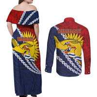 Kiribati Independence Day Couples Matching Off Shoulder Maxi Dress and Long Sleeve Button Shirt Polynesian and Melanesian Art Tattoo LT03 - Polynesian Pride