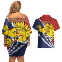 Kiribati Independence Day Couples Matching Off Shoulder Short Dress and Hawaiian Shirt Polynesian and Melanesian Art Tattoo LT03 - Polynesian Pride