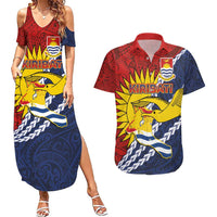 Kiribati Independence Day Couples Matching Summer Maxi Dress and Hawaiian Shirt Polynesian and Melanesian Art Tattoo LT03 Red - Polynesian Pride