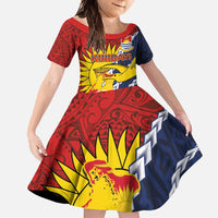 Kiribati Independence Day Family Matching Long Sleeve Bodycon Dress and Hawaiian Shirt Polynesian and Melanesian Art Tattoo LT03 Daughter's Dress Red - Polynesian Pride