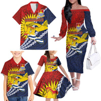 Kiribati Independence Day Family Matching Off The Shoulder Long Sleeve Dress and Hawaiian Shirt Polynesian and Melanesian Art Tattoo LT03 - Polynesian Pride