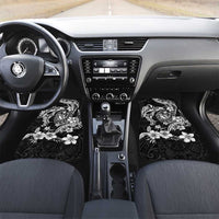 Guam Dolphins Tribal Tattoo Car Mats Polynesian Art and Tropical Flower Grayscale