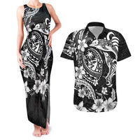 Guam Dolphins Tribal Tattoo Couples Matching Tank Maxi Dress and Hawaiian Shirt Polynesian Art and Tropical Flower Grayscale LT03 Black - Polynesian Pride