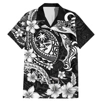 Guam Dolphins Tribal Tattoo Family Matching Mermaid Dress and Hawaiian Shirt Polynesian Art and Tropical Flower Grayscale LT03 Dad's Shirt - Short Sleeve Black - Polynesian Pride