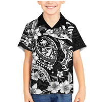 Guam Dolphins Tribal Tattoo Family Matching Mermaid Dress and Hawaiian Shirt Polynesian Art and Tropical Flower Grayscale LT03 Son's Shirt Black - Polynesian Pride