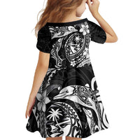 Guam Dolphins Tribal Tattoo Family Matching Off Shoulder Maxi Dress and Hawaiian Shirt Polynesian Art and Tropical Flower Grayscale LT03 - Polynesian Pride