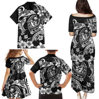 Guam Dolphins Tribal Tattoo Family Matching Puletasi and Hawaiian Shirt Polynesian Art and Tropical Flower Grayscale LT03 - Polynesian Pride