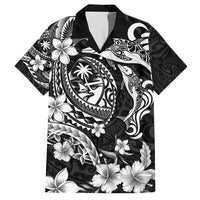 Guam Dolphins Tribal Tattoo Family Matching Short Sleeve Bodycon Dress and Hawaiian Shirt Polynesian Art and Tropical Flower Grayscale LT03 Dad's Shirt - Short Sleeve Black - Polynesian Pride