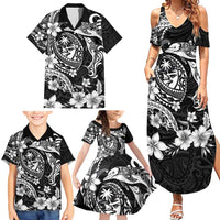 Guam Dolphins Tribal Tattoo Family Matching Summer Maxi Dress and Hawaiian Shirt Polynesian Art and Tropical Flower Grayscale LT03 - Polynesian Pride