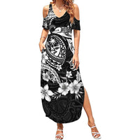 Guam Dolphins Tribal Tattoo Family Matching Summer Maxi Dress and Hawaiian Shirt Polynesian Art and Tropical Flower Grayscale LT03 Mom's Dress Black - Polynesian Pride