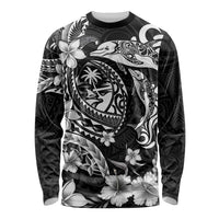 Guam Dolphins Tribal Tattoo Long Sleeve Shirt Polynesian Art and Tropical Flower Grayscale LT03 Unisex Black - Polynesian Pride