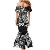 Guam Dolphins Tribal Tattoo Mermaid Dress Polynesian Art and Tropical Flower Grayscale LT03 - Polynesian Pride