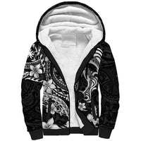 Guam Dolphins Tribal Tattoo Sherpa Hoodie Polynesian Art and Tropical Flower Grayscale LT03 Unisex Black - Polynesian Pride